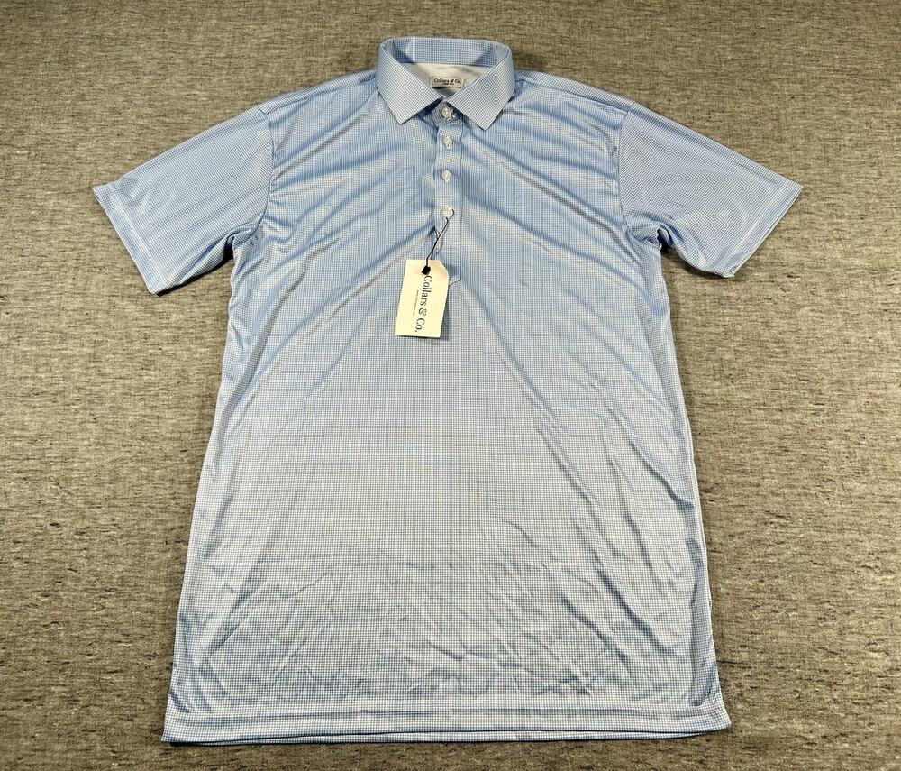 Collars & Co Polo Shirt Mens Large Tall Blue White Plaid Short Sleeve Preppy